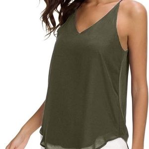 Evera B Women's V-Neck Chiffon Spaghetti Strap Cami Top (Small, Adj Strap Olive)